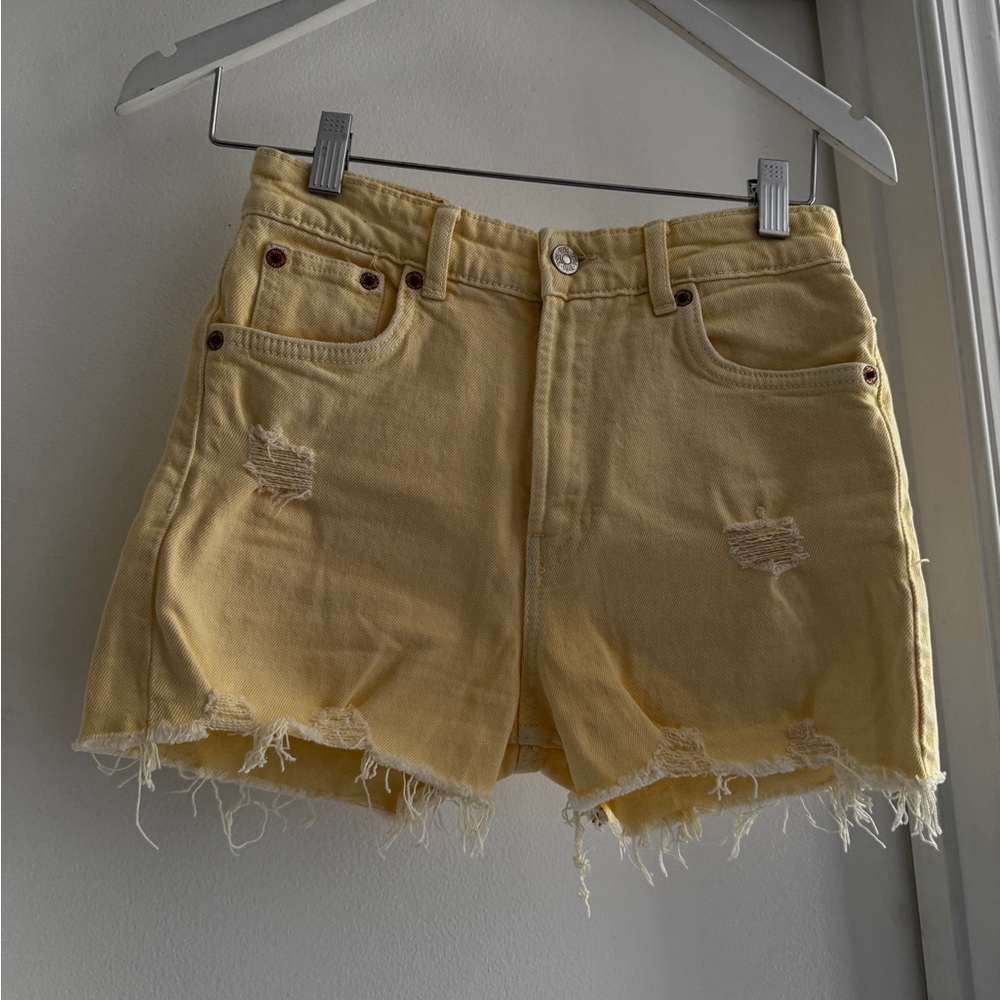 Zara Yellow Distressed Jean Shorts